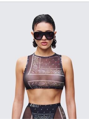 FINESSE riku black bandana mesh crop top size XL